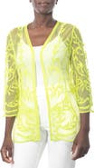 Nina Leonard Embroidered Mesh Open Front Shirt