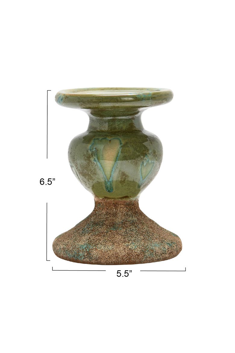 2-Tone Sculptural Pillar Candle Holder, Alternate, color, Green