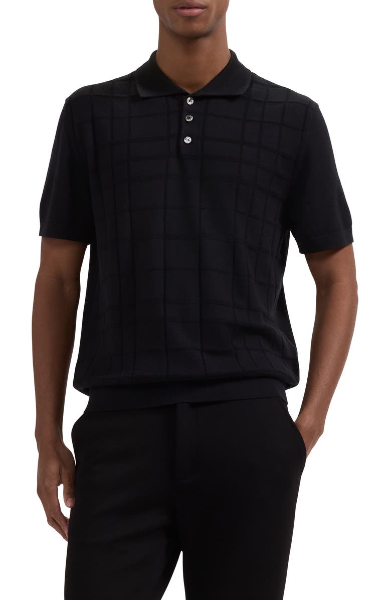 Bugatchi Textured Grid Polo Sweater, Main, color, Black