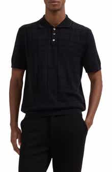 Textured Grid Polo Sweater