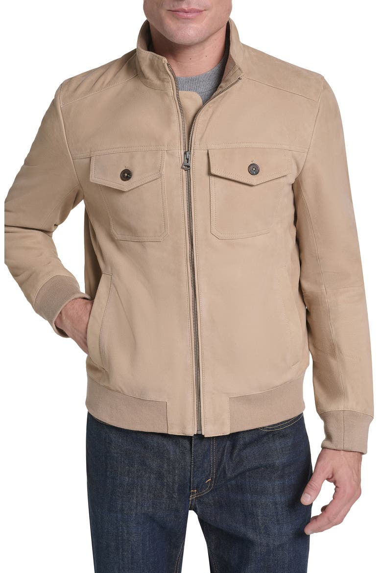 Suede Bomber Leather Jacket, Main, color, SAND