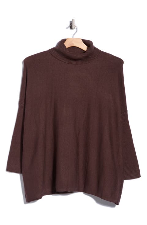 Easy Solid Turtleneck Poncho Sweater