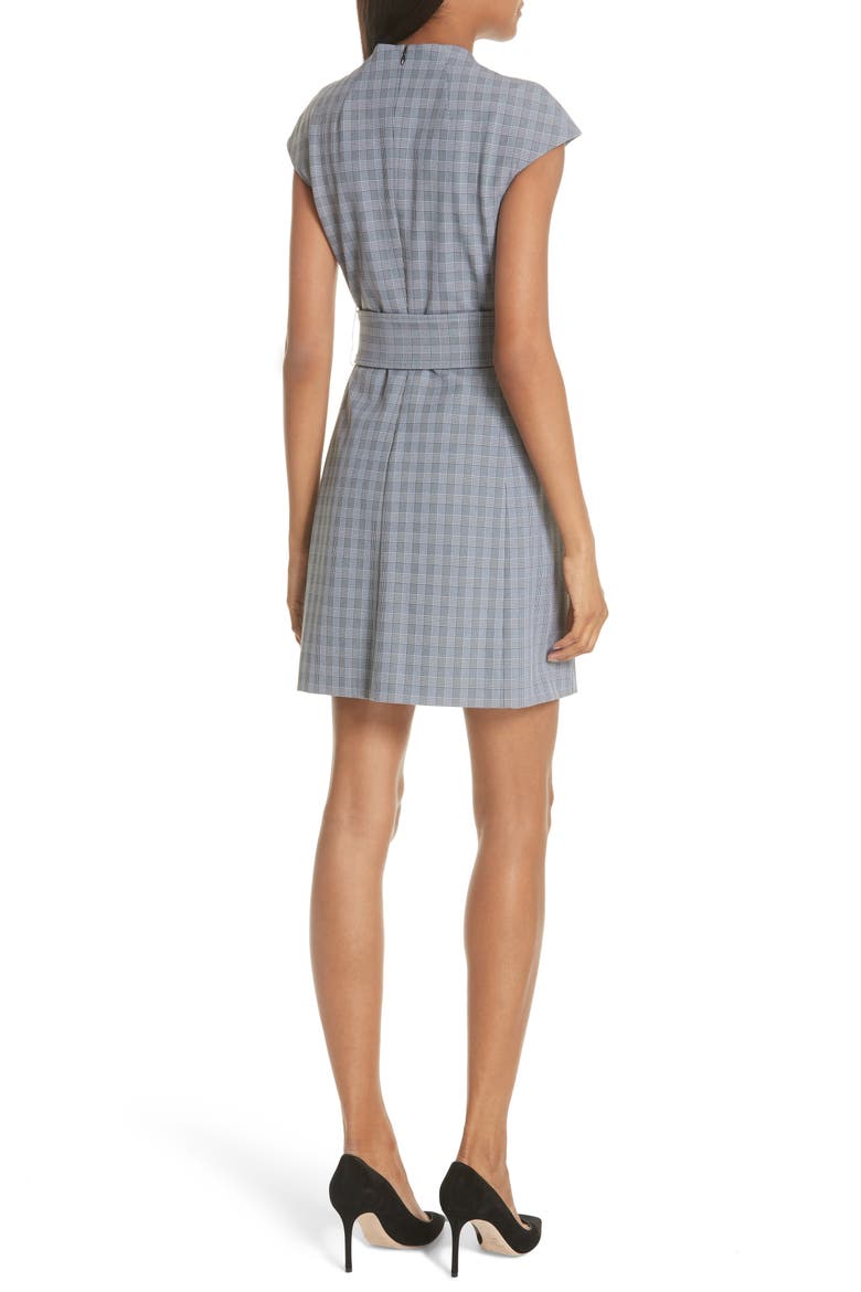 McClair Plaid Mod Belted Sheath Dress, Alternate, color, BLACK/ WHITE