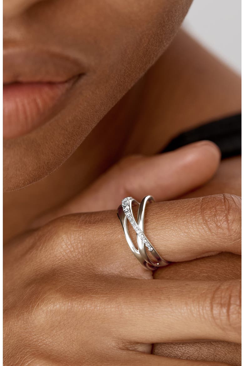 Nura Lab Grown Diamond Pavé Crossover Ring, Alternate, color, STERLING SILVER / LAB DIA