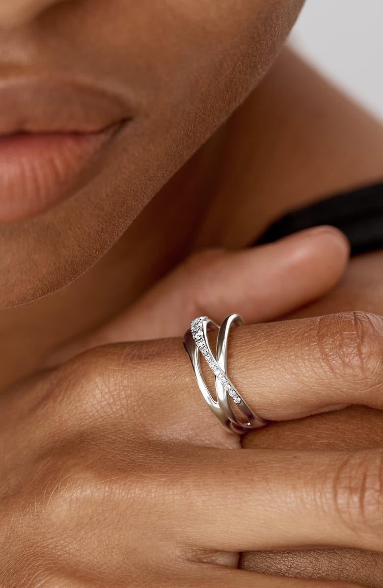 Monica Vinader Nura Lab-Created Diamond Pavé Crossover Ring, Alternate, color, Sterling Silver / Lab Dia