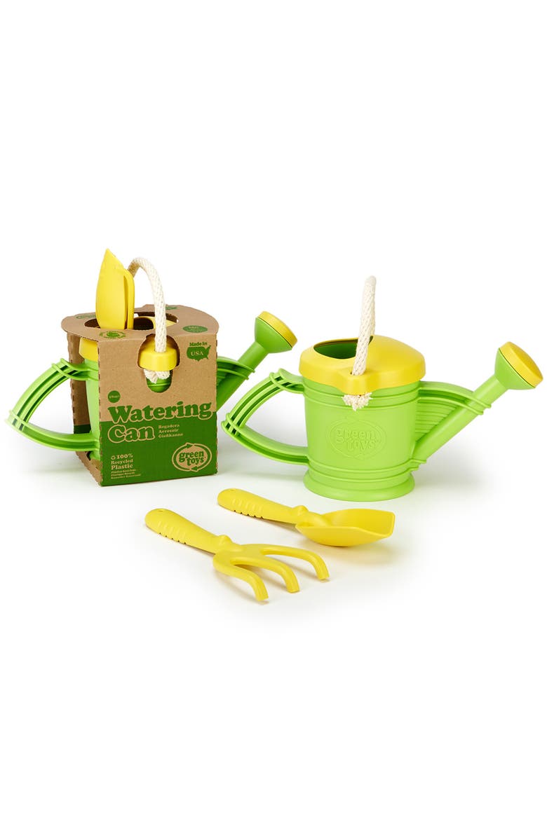 Green Toys Watering Can, Green, 3 piece Tool Set, 18mo+, Alternate, color, Multicolored