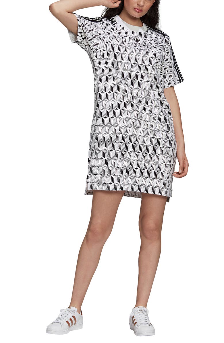 adidas Originals Trefoil Geo Print T-Shirt Dress, Alternate, color,