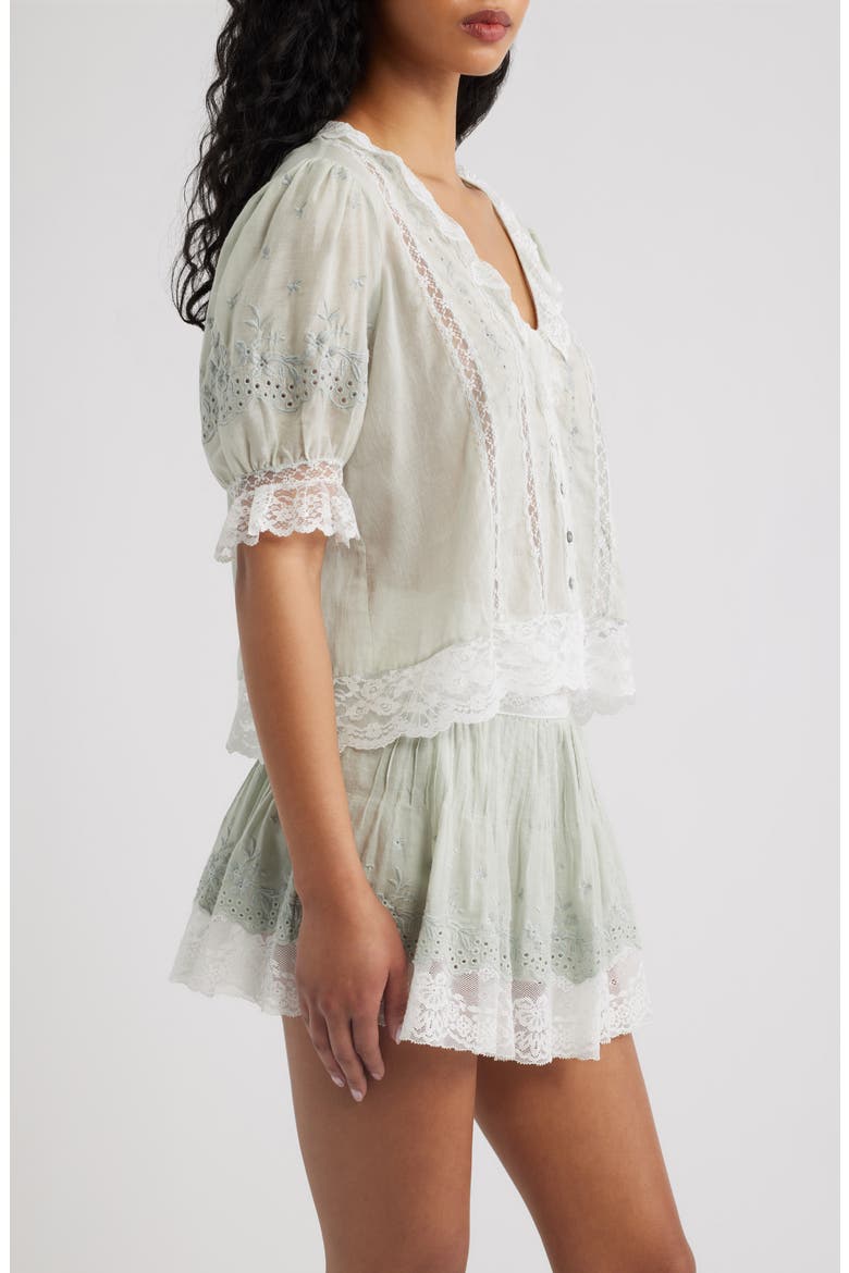 Maurelle Lace Trim Cotton Top, Alternate, color, EAU DE NIL