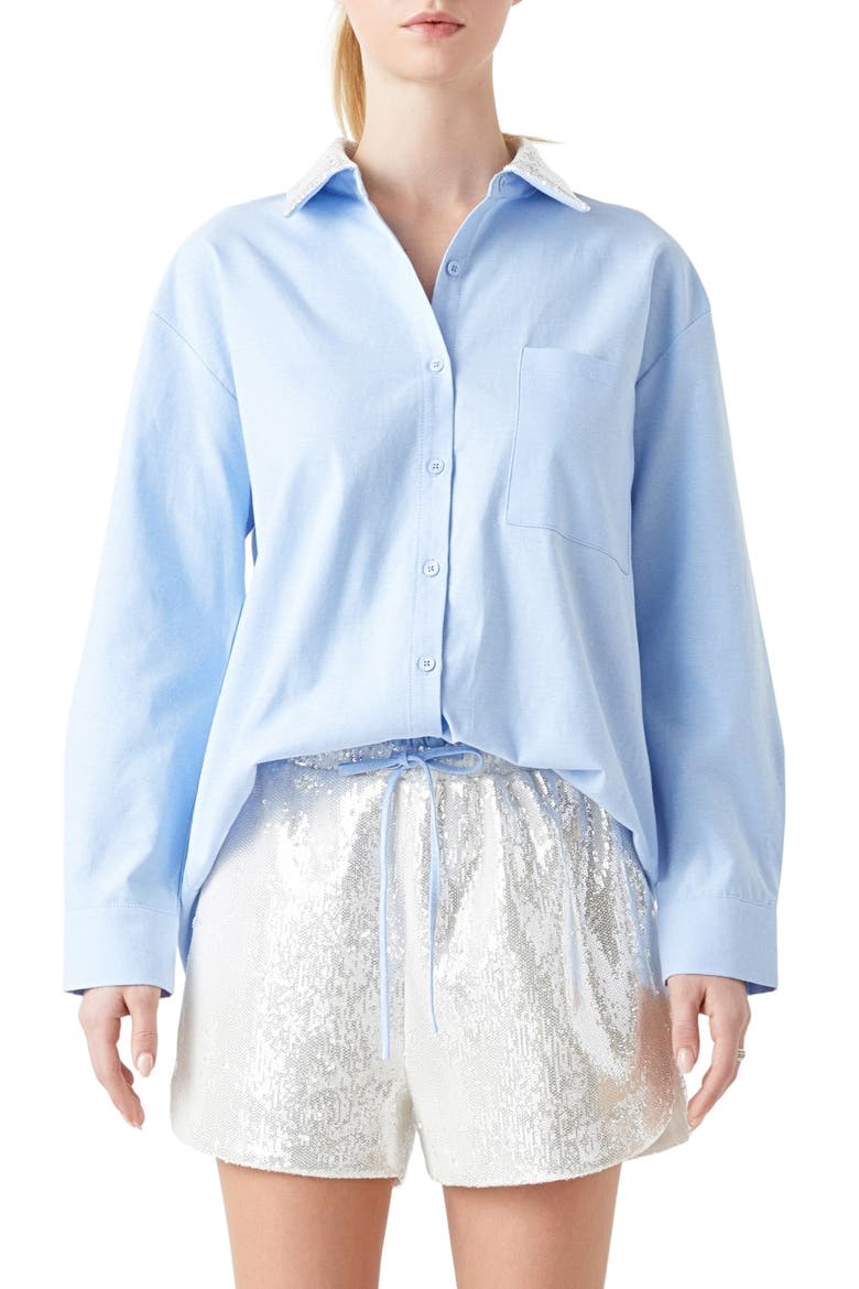 Oversize Oxford Button-Up Shirt, Main, color, BLUE MULTI