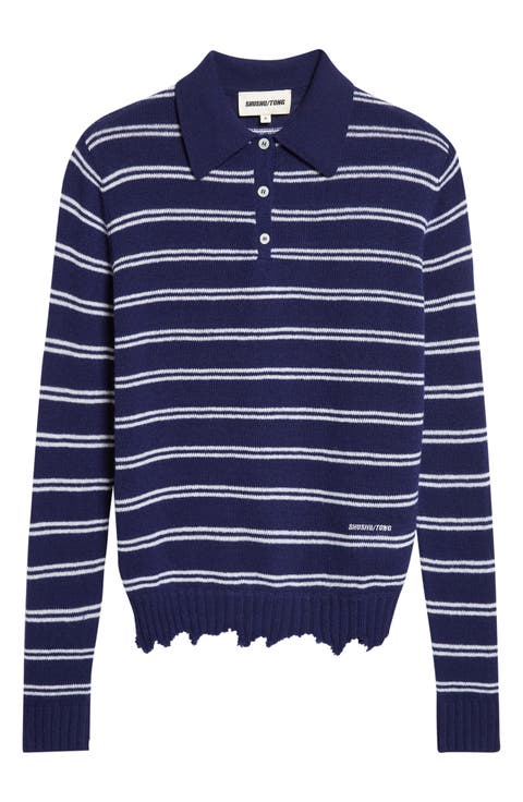 Deconstructed Stripe Wool Polo Sweater