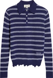 Shushu/Tong Deconstructed Stripe Wool Polo Sweater