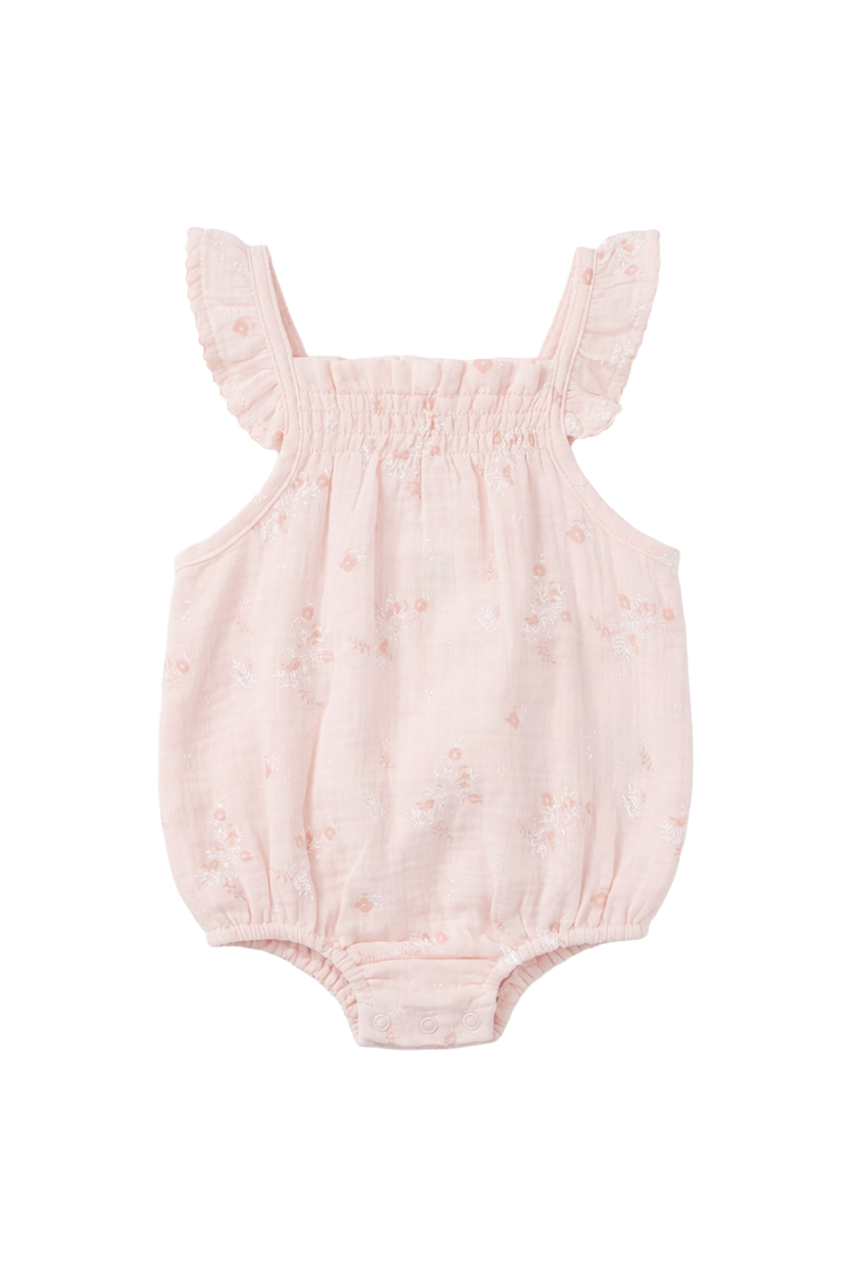 Baby Girl Bubble Romper with Ruffle Shoulder Straps, Main, color, Pink