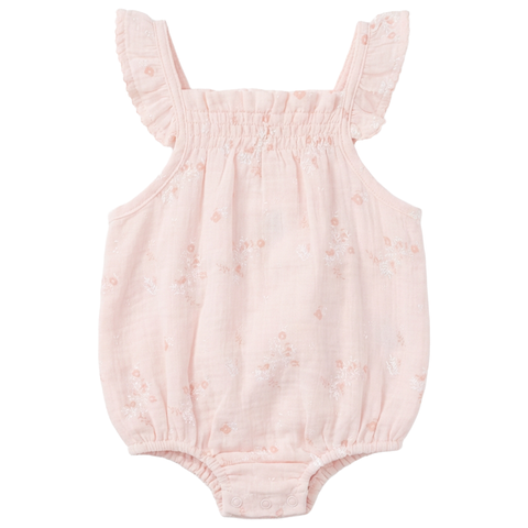Baby Girl Floral Crinkle Bubble Romper, Pink