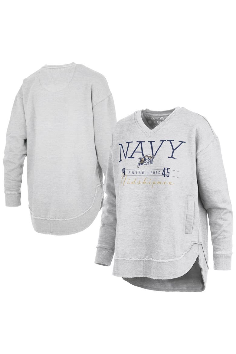 Women's Pressbox  Heather Gray Navy Midshipmen Marcus East Hall Poncho V-Neck Sweatshirt, Main, color, Heather Gray