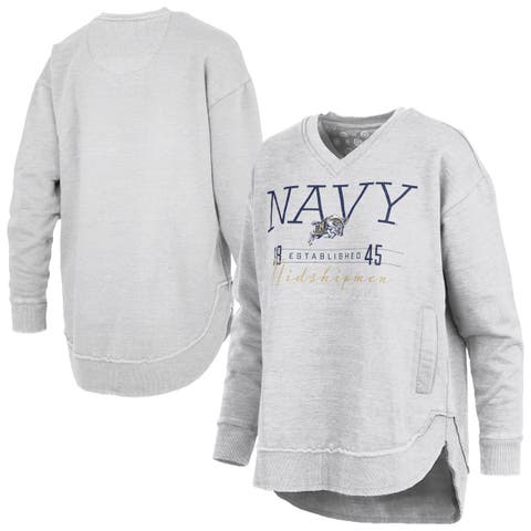 Women's Pressbox  Heather Gray Navy Midshipmen Marcus East Hall Poncho V-Neck Sweatshirt