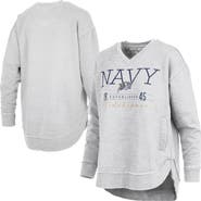 PRESSBOX Women's Pressbox Heather Gray Navy Midshipmen Marcus East Hall Poncho V-Neck Sweatshirt
