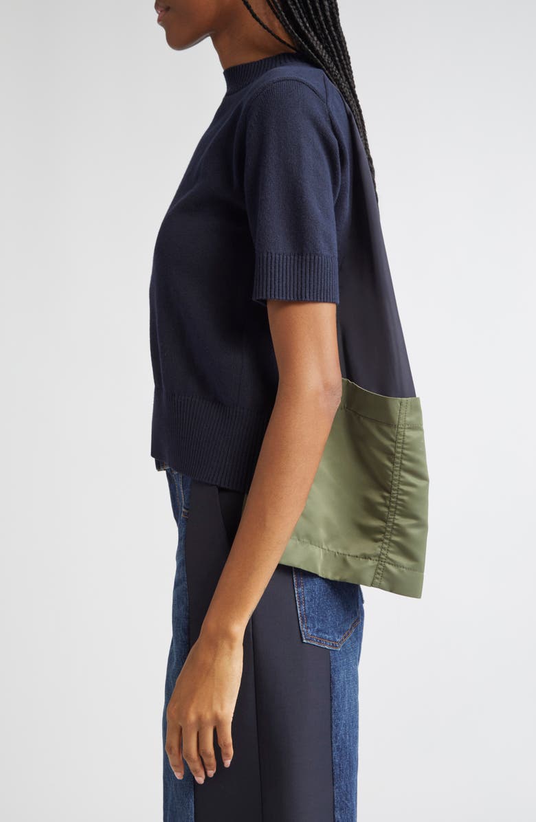 Sacai Mixed Media Nylon Twill & Knit Sweater, Alternate, color, 