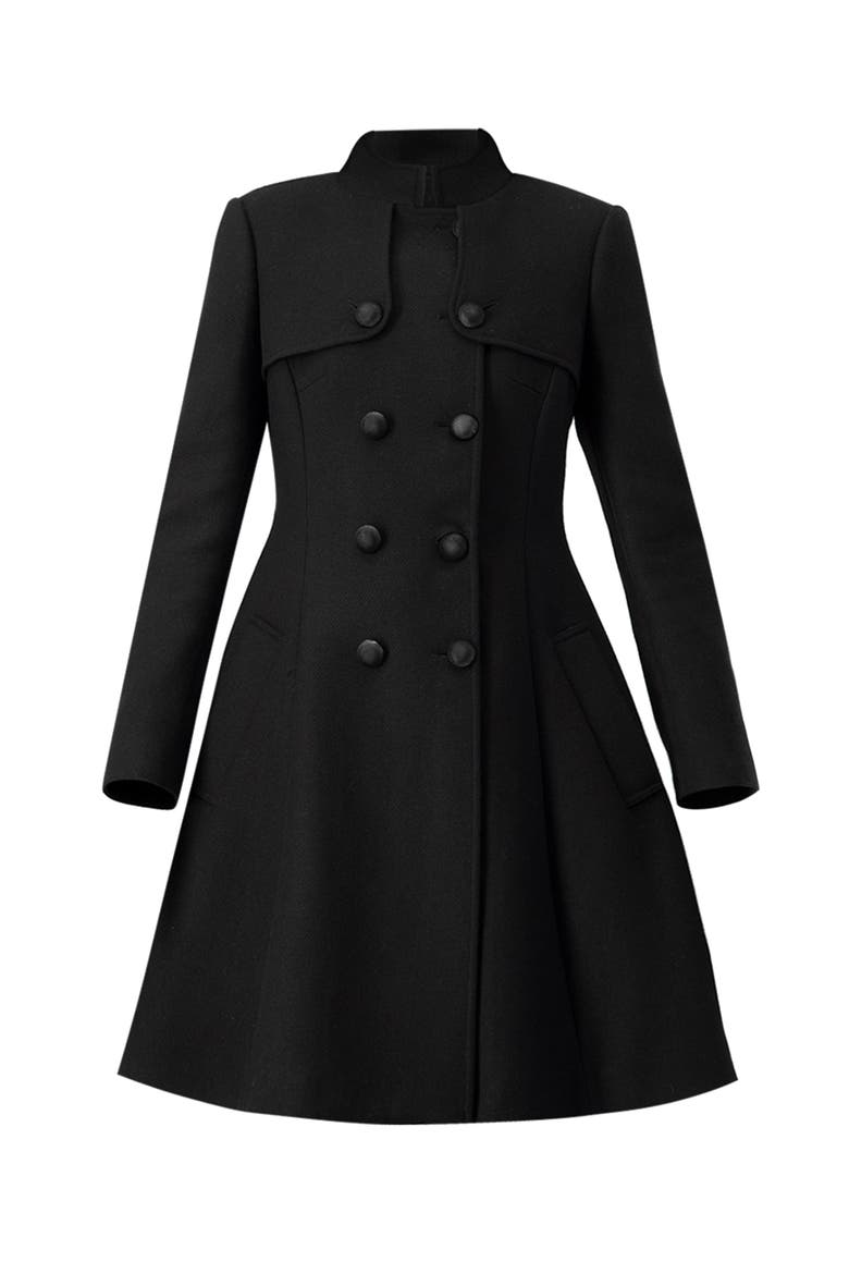 Cape-Collar Wool-Blend Fit-and-Flare Coat, Alternate, color, Black