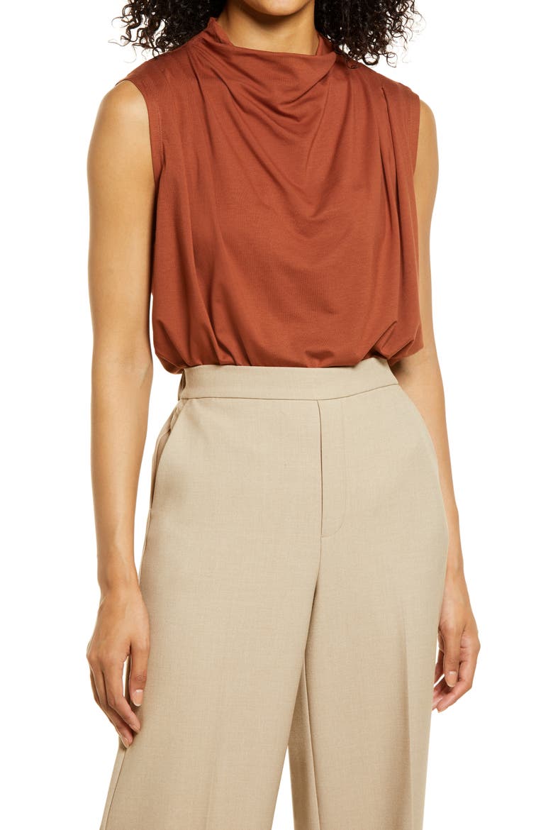 Mock Neck Sleeveless Top, Main, color, RUST SEQUOIA