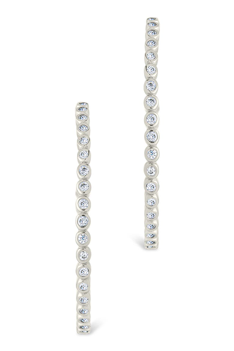 Bezel Cubic Zirconia Hoop Earrings, Alternate, color, SILVER