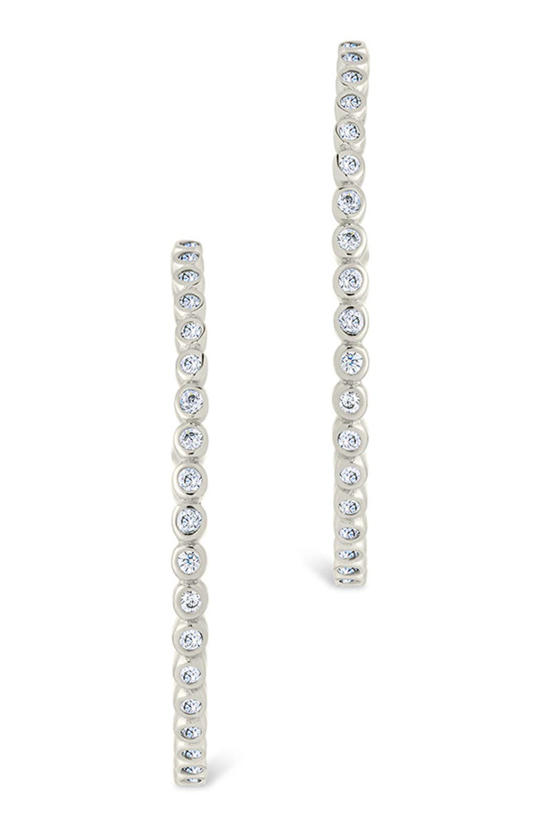 Sterling Forever Bezel Cubic Zirconia Hoop Earrings, Alternate, color, Silver