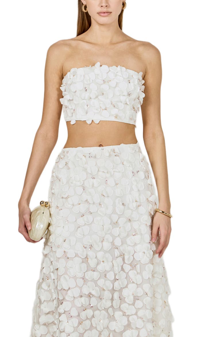3D Floral Crop Bandeau Top, Alternate, color, OFF WHITE