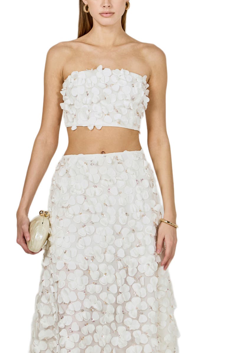 Endless Rose 3D Floral Crop Bandeau Top, Alternate, color, Off White