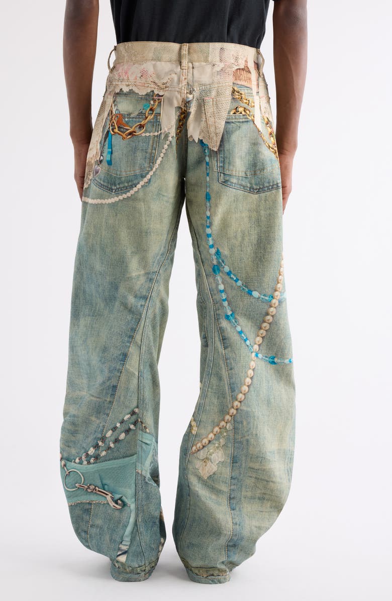 Acne Studios 2006M Relaxed Fit Trompe l'Oeil Jeans, Alternate, color, White/ Green/ Denim