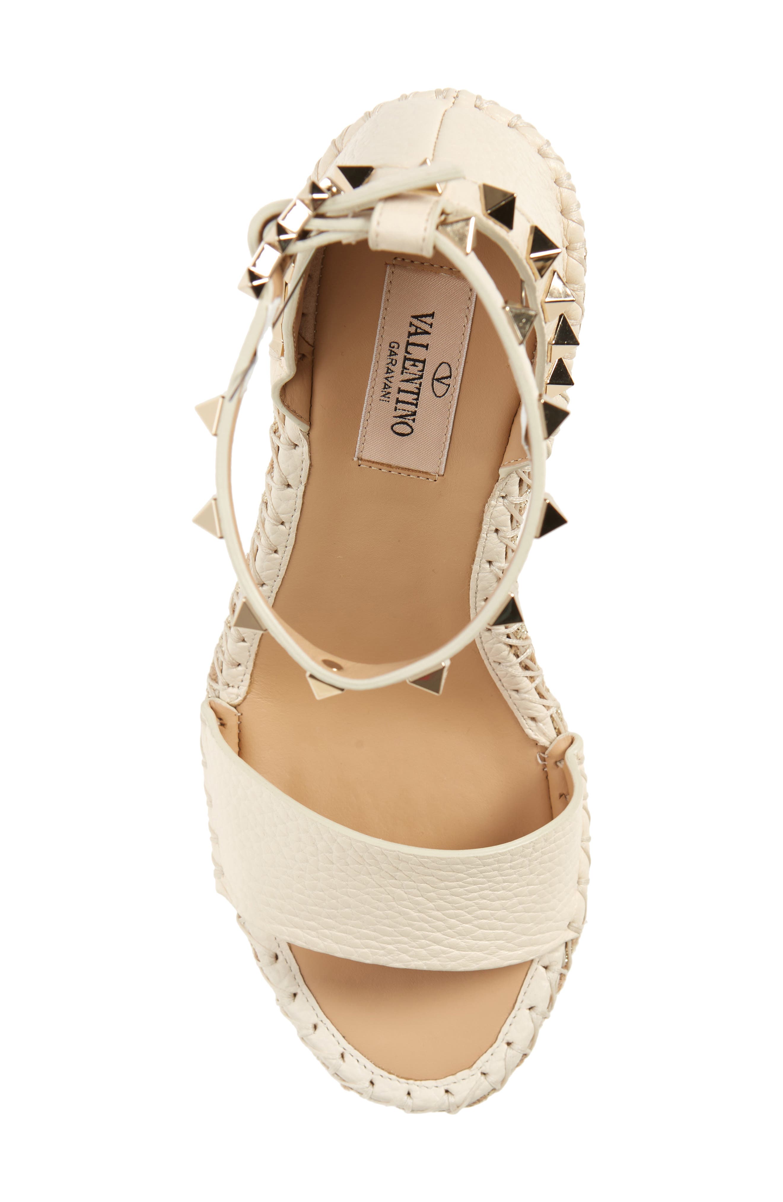 Valentino Rockstud Espadrille Wedge Sandal, Alternate, color, IVORY