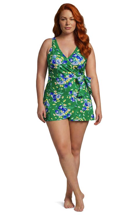 Plus Size Side Tie Mini Swim Dress Swimsuit