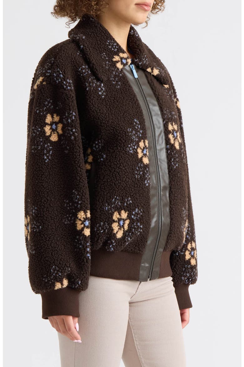 Bova Mixed Media High Pile Fleece Bomber Jacket, Alternate, color, ESPRESSO FLORAL