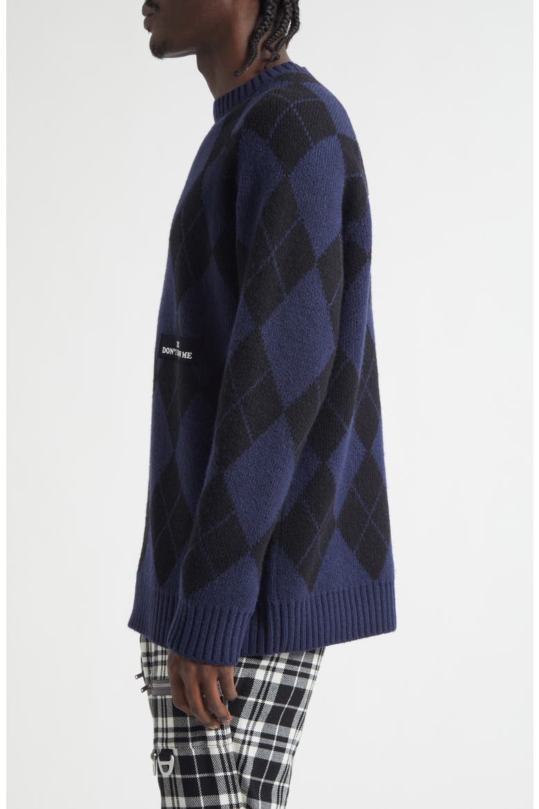 Embroidered Patch Argyle Plaid Wool Blend Sweater, Alternate, color, NAVY BASE