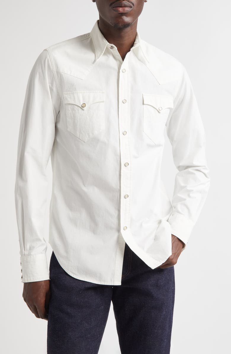Double RL Slim Fit Poplin Snap-Up Western Shirt, Main, color, White