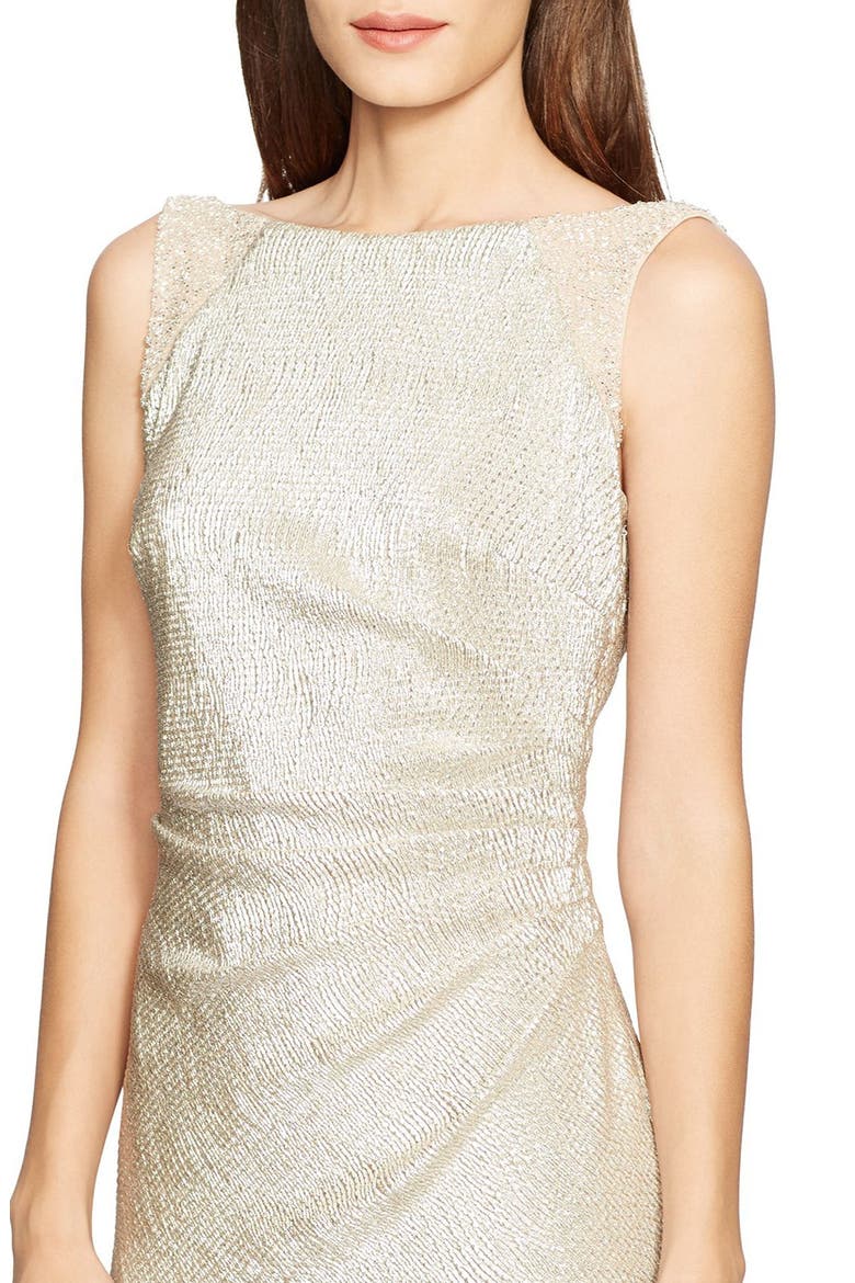 Beaded Metallic Knit Sheath Dress, Alternate, color, WHITE/ GOLD