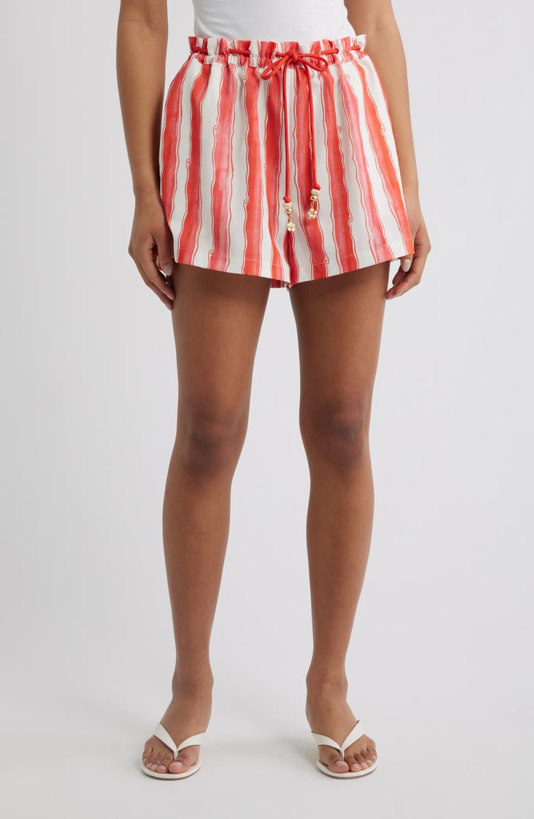 Kulani Kinis Striped Paperbag Shorts, Main, color, Cherry Glaze