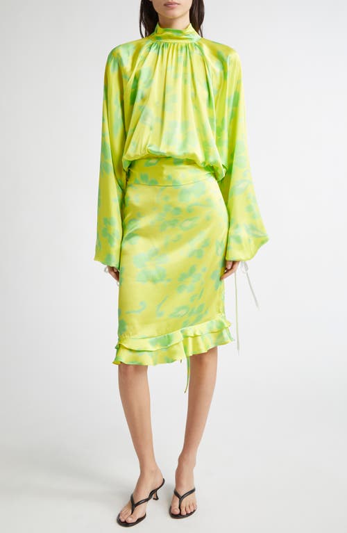 Shop Julie Kegels Sonny Floral Silk Satin Skirt In Yellow
