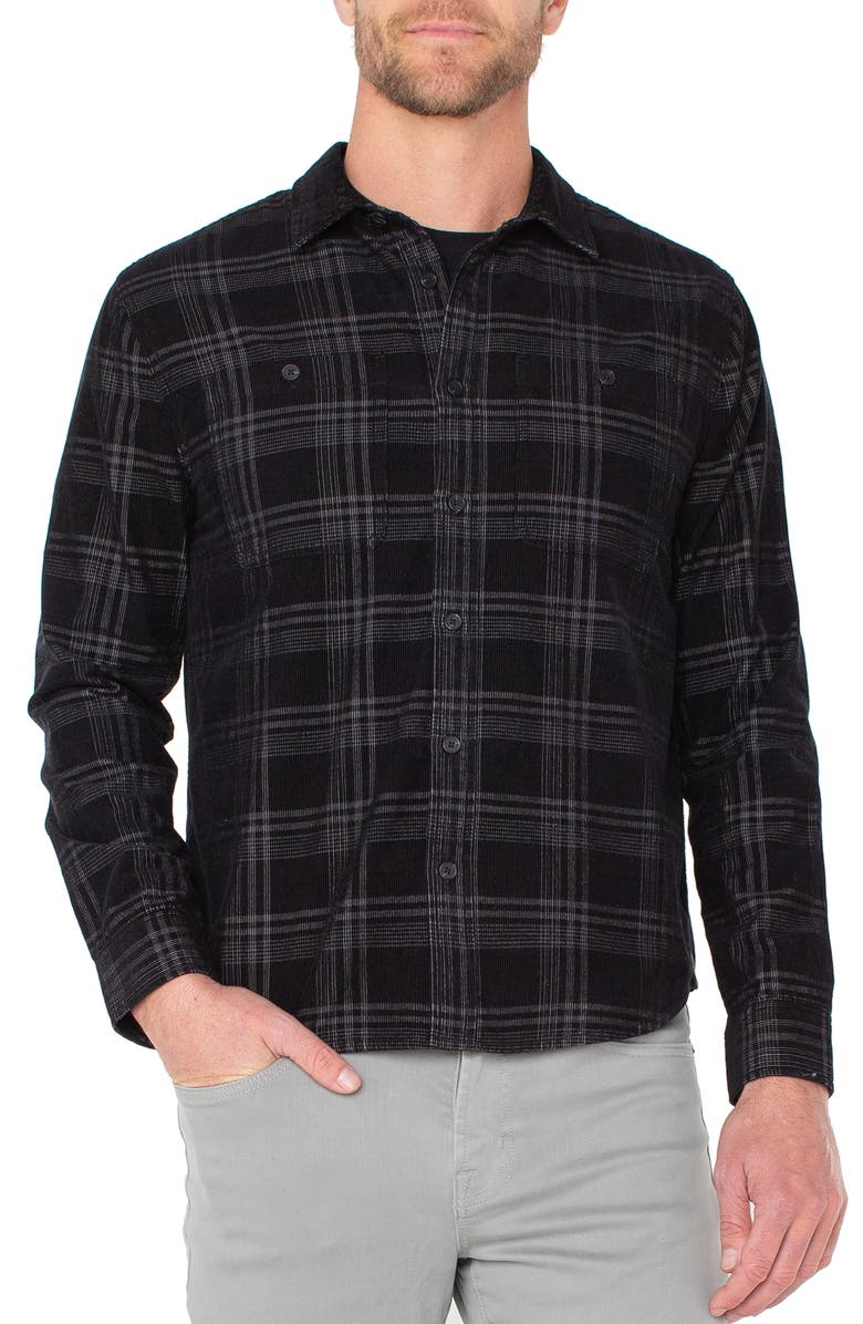 Liverpool Plaid Corduroy Button-Up Shirt, Main, color, Black/ Grey