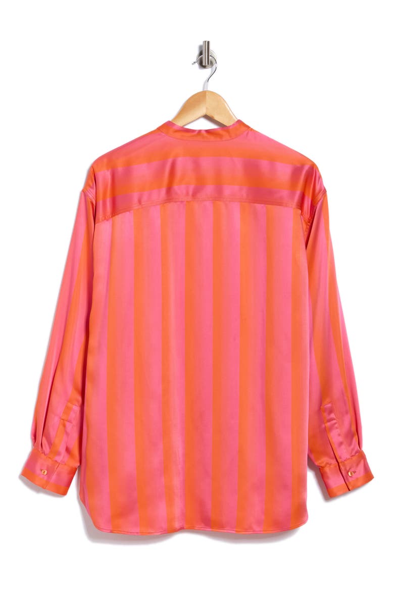 Stripe Long Sleeve Satin Button-Up Shirt, Alternate, color, FUCHSIA/ ORANGE