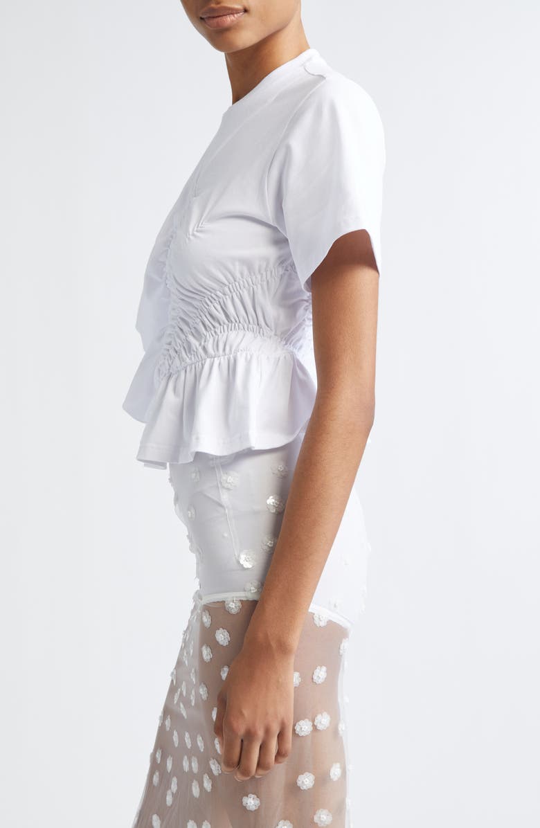 Cecilie Bahnsen Ace Smocked Jersey Peplum T-Shirt, Alternate, color, White
