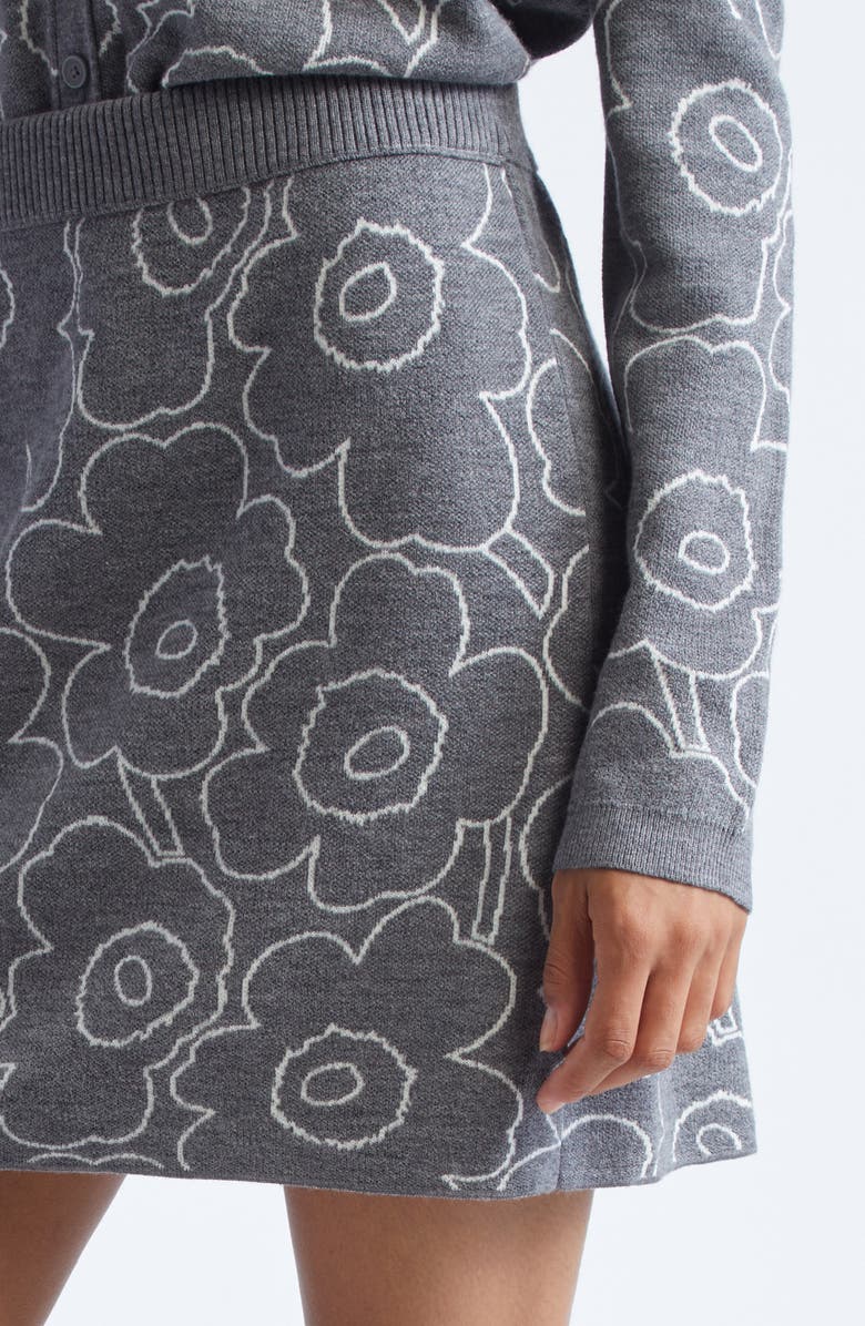 Marimekko Vapaus Piirto Unikko Jacquard Merino Wool & Organic Cotton Blend Sweater Skirt, Alternate, color, Dark Grey Off White