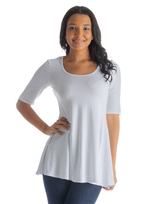 24seven Comfort Apparel Petite Elbow Sleeve Swing Crew Neck Tunic Top In Gray