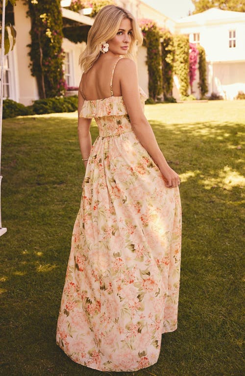 Friends Like These Shirred Floral Print Maxi Dress In Orange