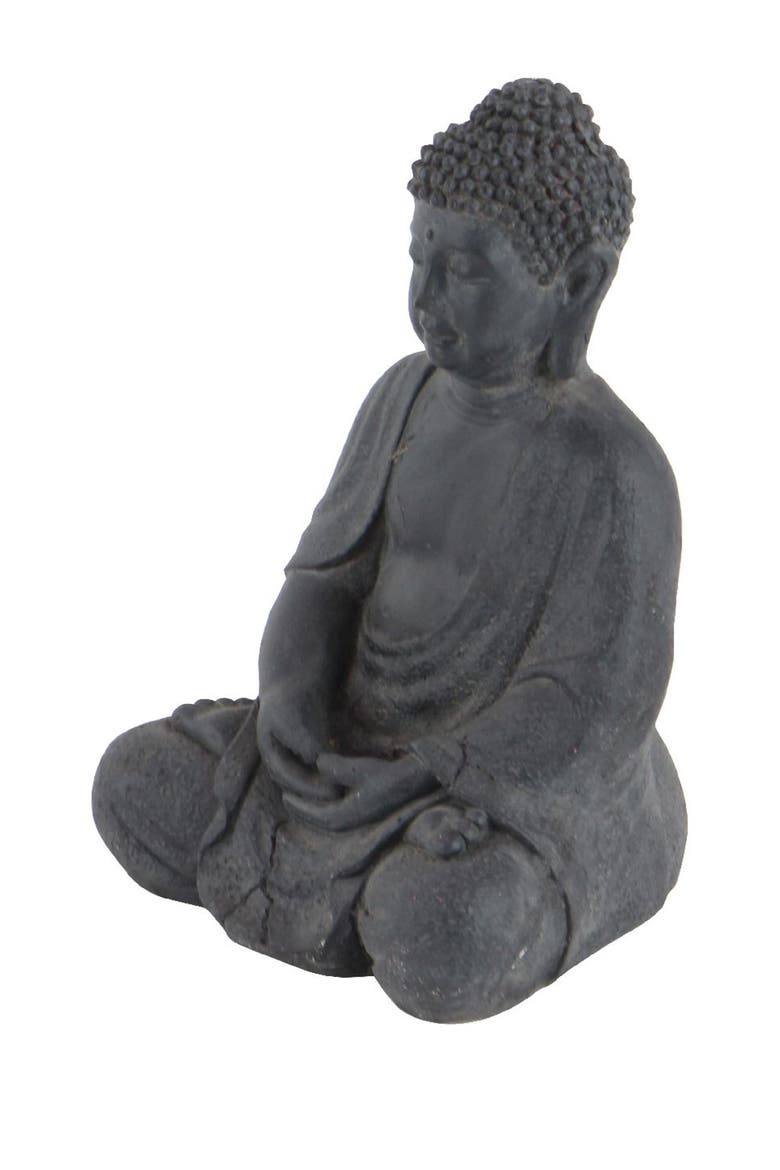 Gray Ceramic Meditating Buddha Sculpture with Engraved Carvings & Relief Detail, Alternate, color, GREY