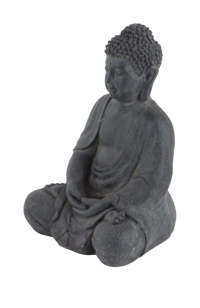COSMO BY COSMOPOLITAN Gray Ceramic Meditating Buddha Sculpture with Engraved Carvings & Relief Detail, Alternate, color, 