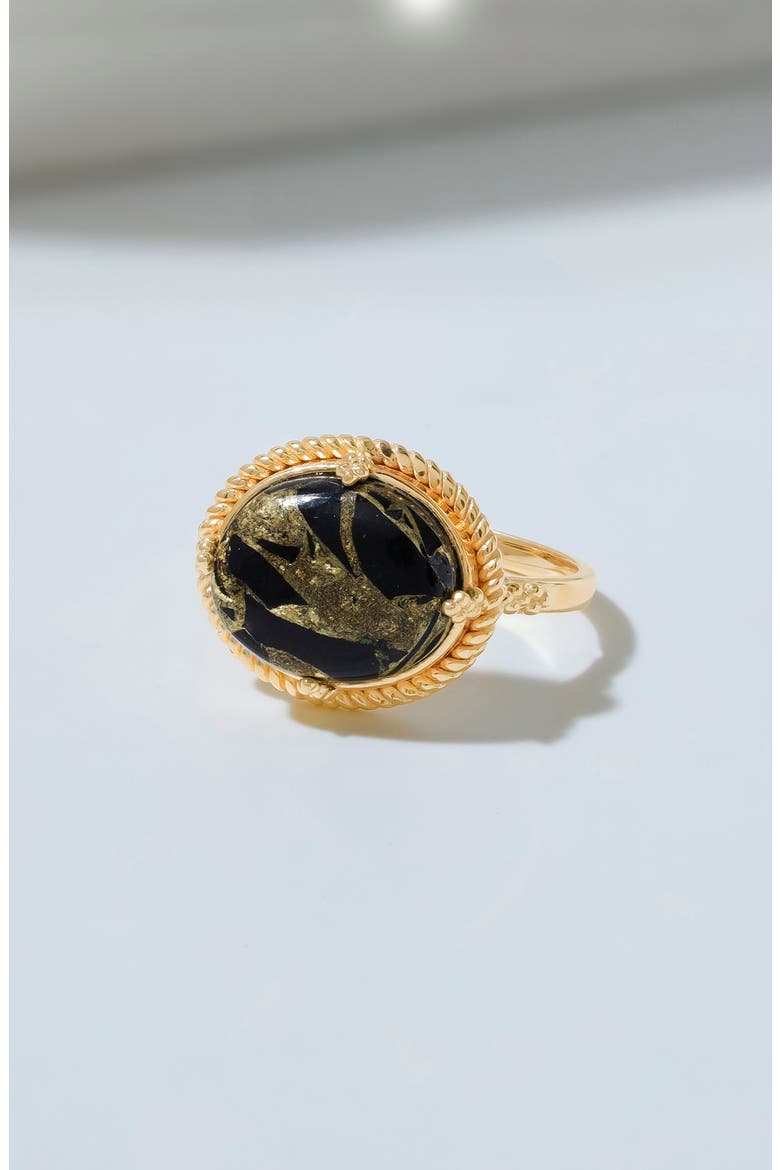Gold Plated Gemstone Ring, Alternate, color, BLACK