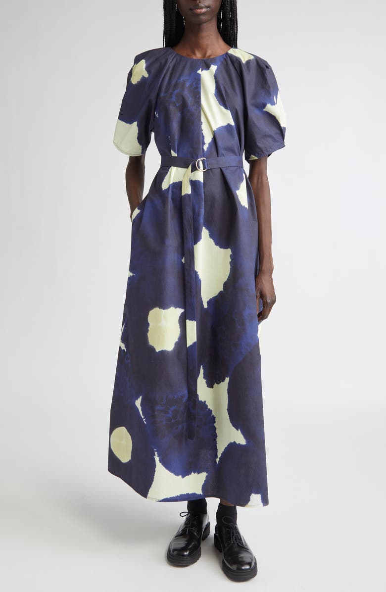 Marimekko Juhlinta Kehaukka Puff Sleeve Cotton Maxi Dress, Main, color, Dark Blue