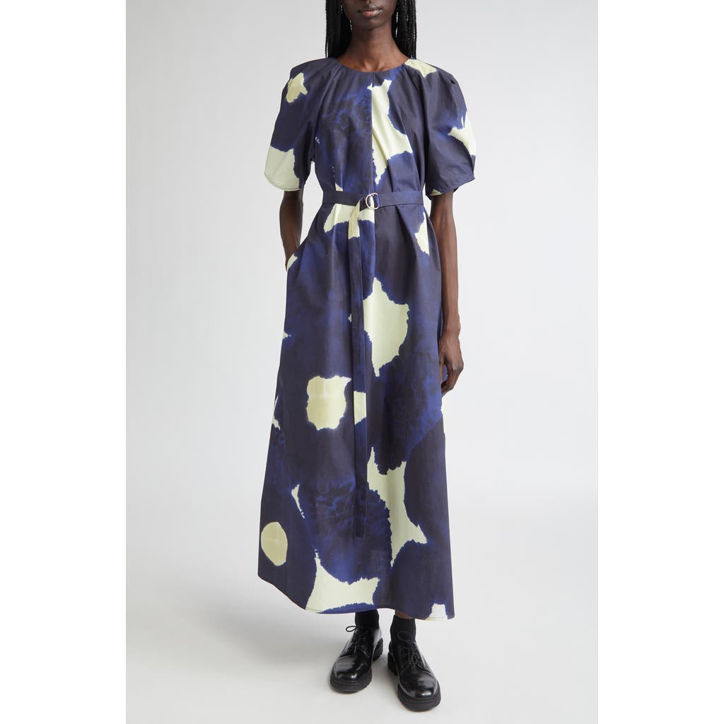 Marimekko Juhlinta Kehaukka Puff Sleeve Cotton Maxi Dress In Blue
