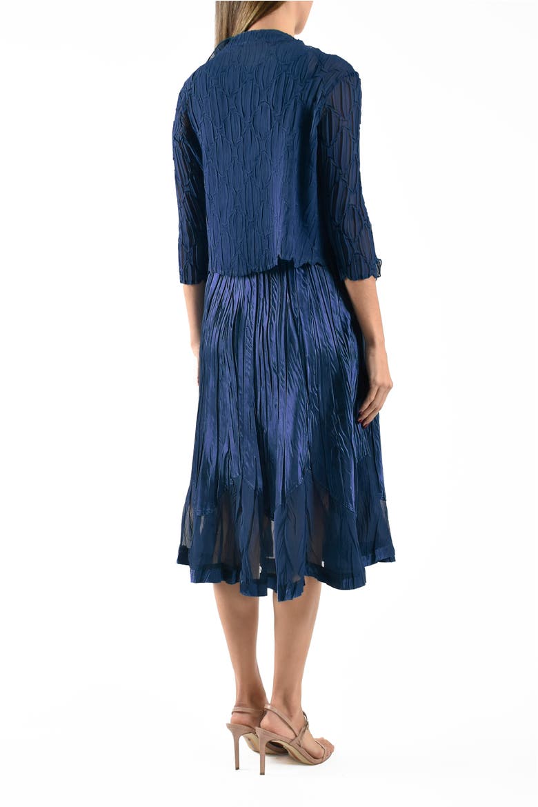 Charmeuse & Chiffon Cocktail Dress with Bolero Jacket, Alternate, color, Midnight Navy