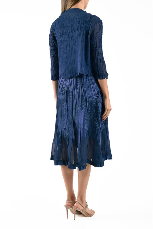 Komarov Charmeuse & Chiffon Cocktail Dress With Bolero Jacket In Blue