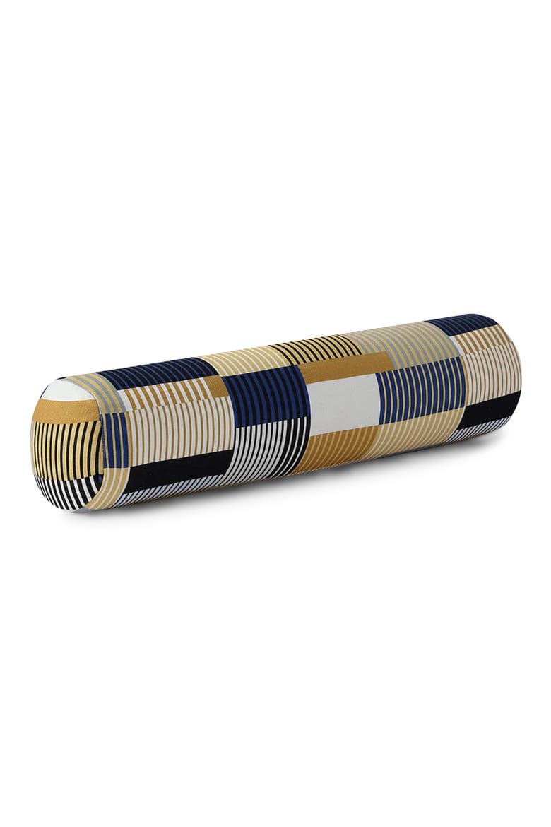 Plaid Embroidered Cotton Bolster Pillow, Alternate, color, GOLD